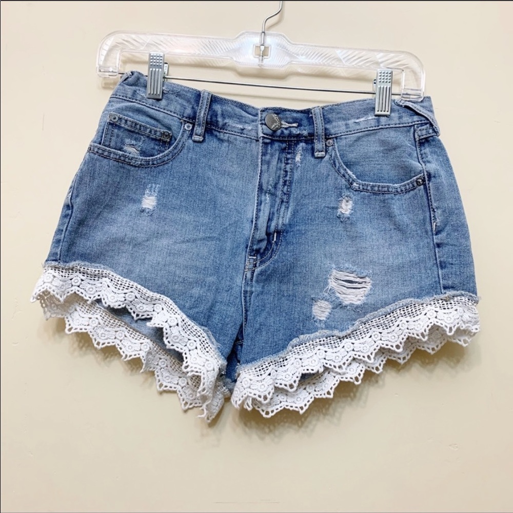Free People Lace High Waisted Denim Shorts Sz 26
